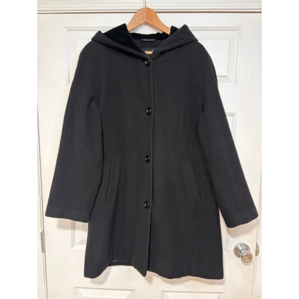 Lambs Wool Velvet Hood Coat Women 12 M  L Forecaster Boston Black Classic Winter